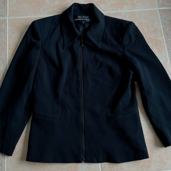 Alex Garfield Garfield & Mark black Rib Jacket Blazer zipper Women Size 4‎ - Picture 1 of 7